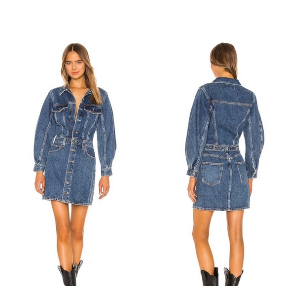 AGOLDE Balloon Sleeve Denim Dress in Shelter Size 6 - Picture 2 of 8